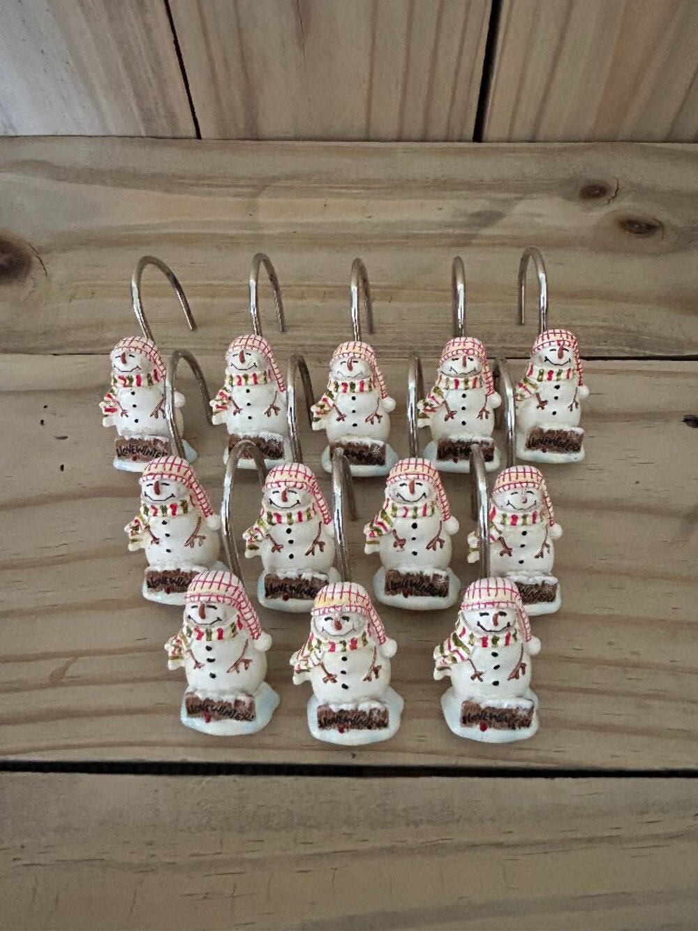 Set of 12 Christmas I Love Winter Snowman Shower Curtain Hooks